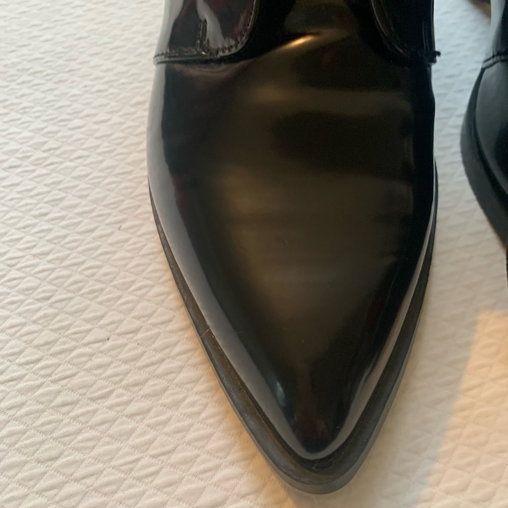 BETTS   Black Ankle Boots 2 Buckles Zip-up  6.5 cm Heel Sz 8 Faux Patent & Laces - Picture 2 of 12